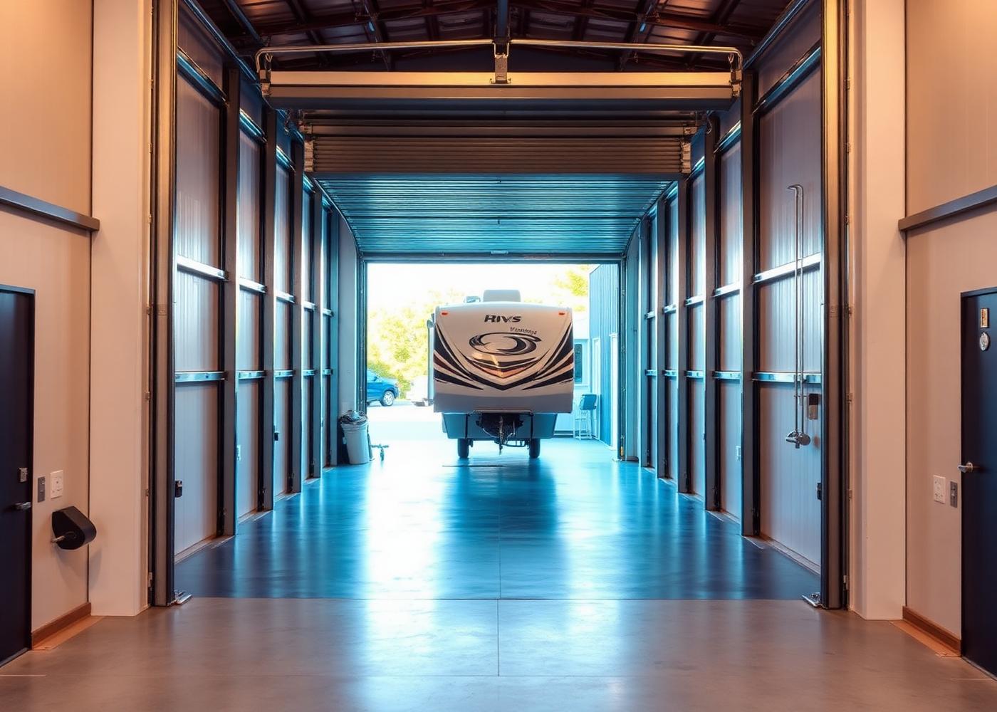 Steel-framed enclosed storage bay interior